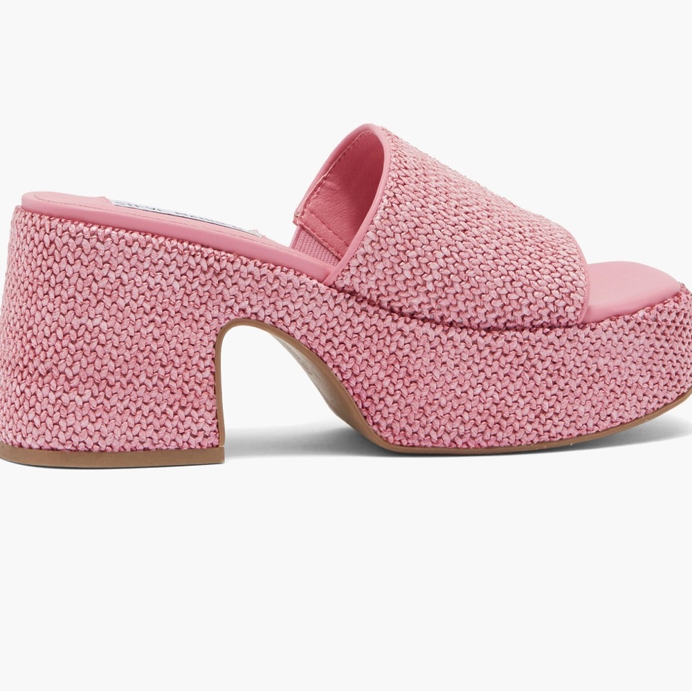Steve Madden Reign Platform Mule Pink Raffia - Picture 3 of 6